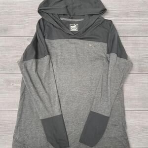 Puma Lightweight Black/Grey Hooded Long Sleeve Top – Size Large-Unisex